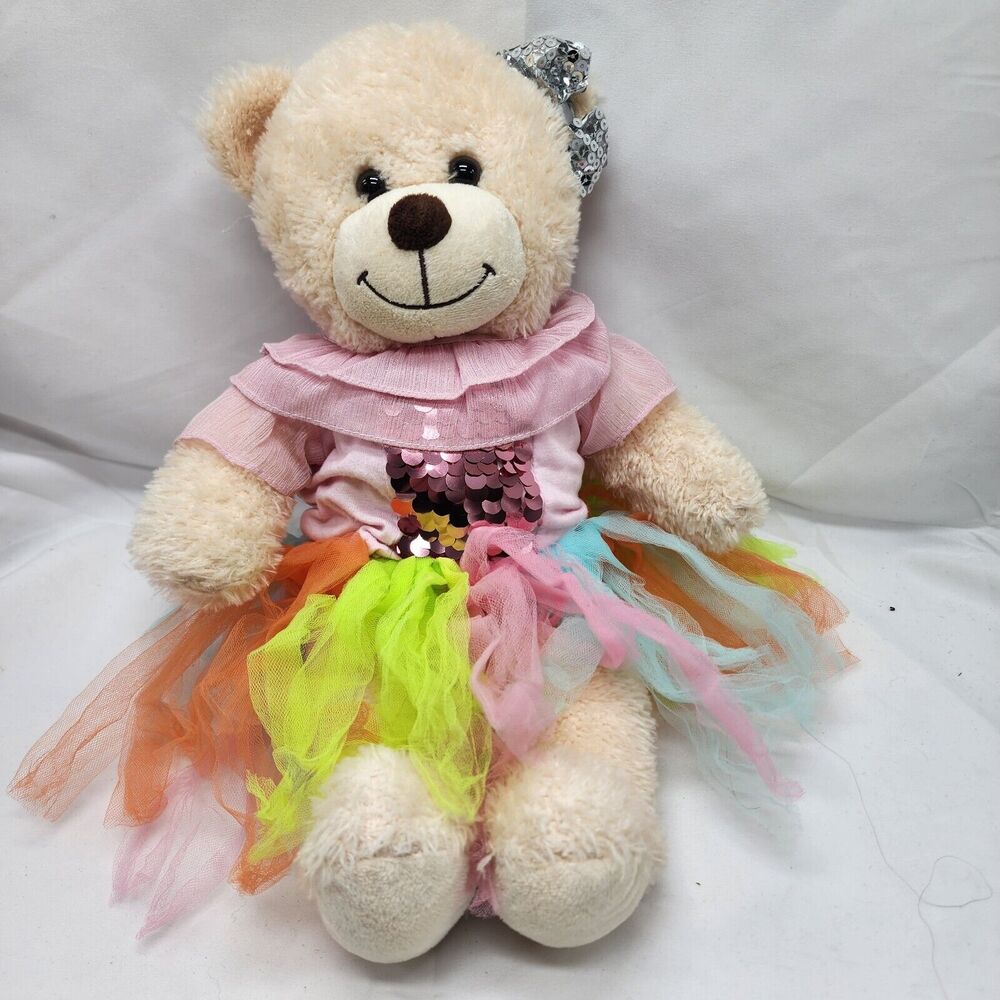 Build A Bear Ballerina Beige Plush Stuffed Teddy Bear 16" BAB Pink Sequin Blouse